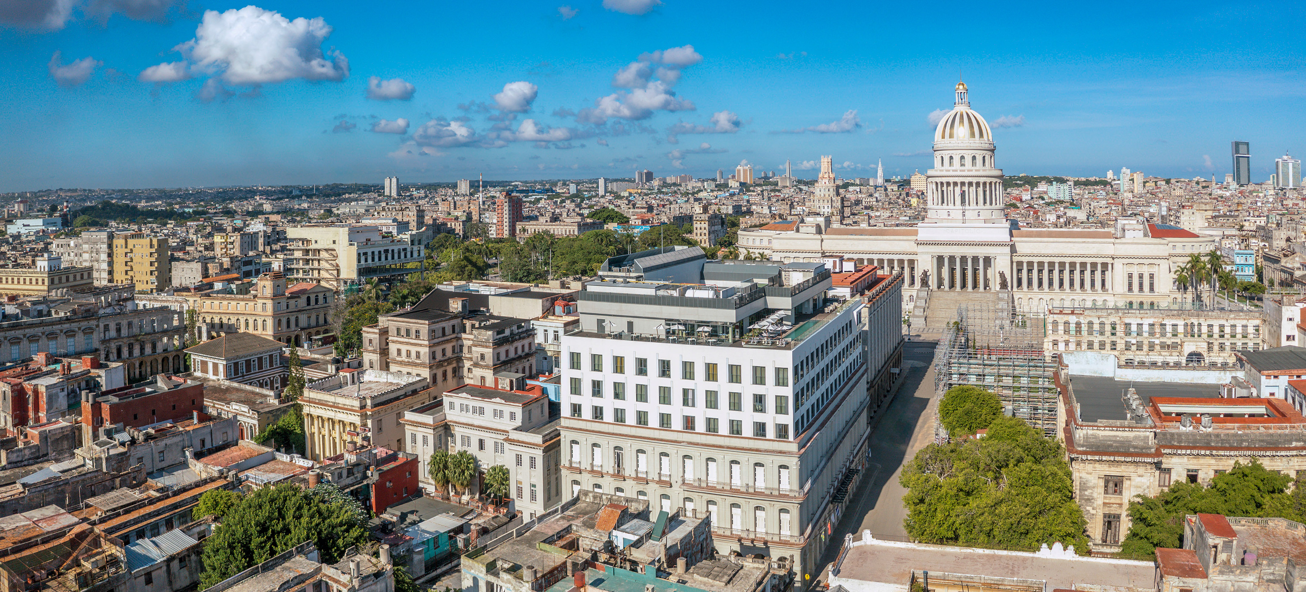 a city with a large building