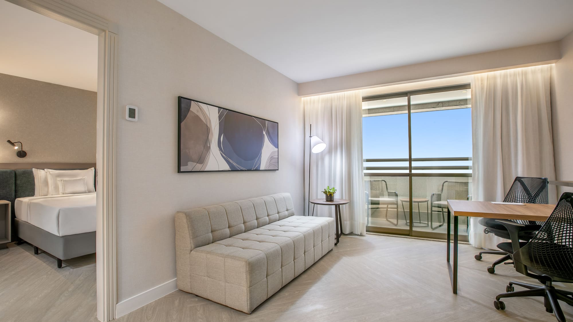 a room with a couch and a table