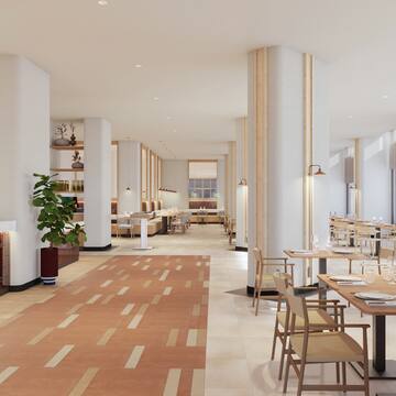 a room with tables and chairs