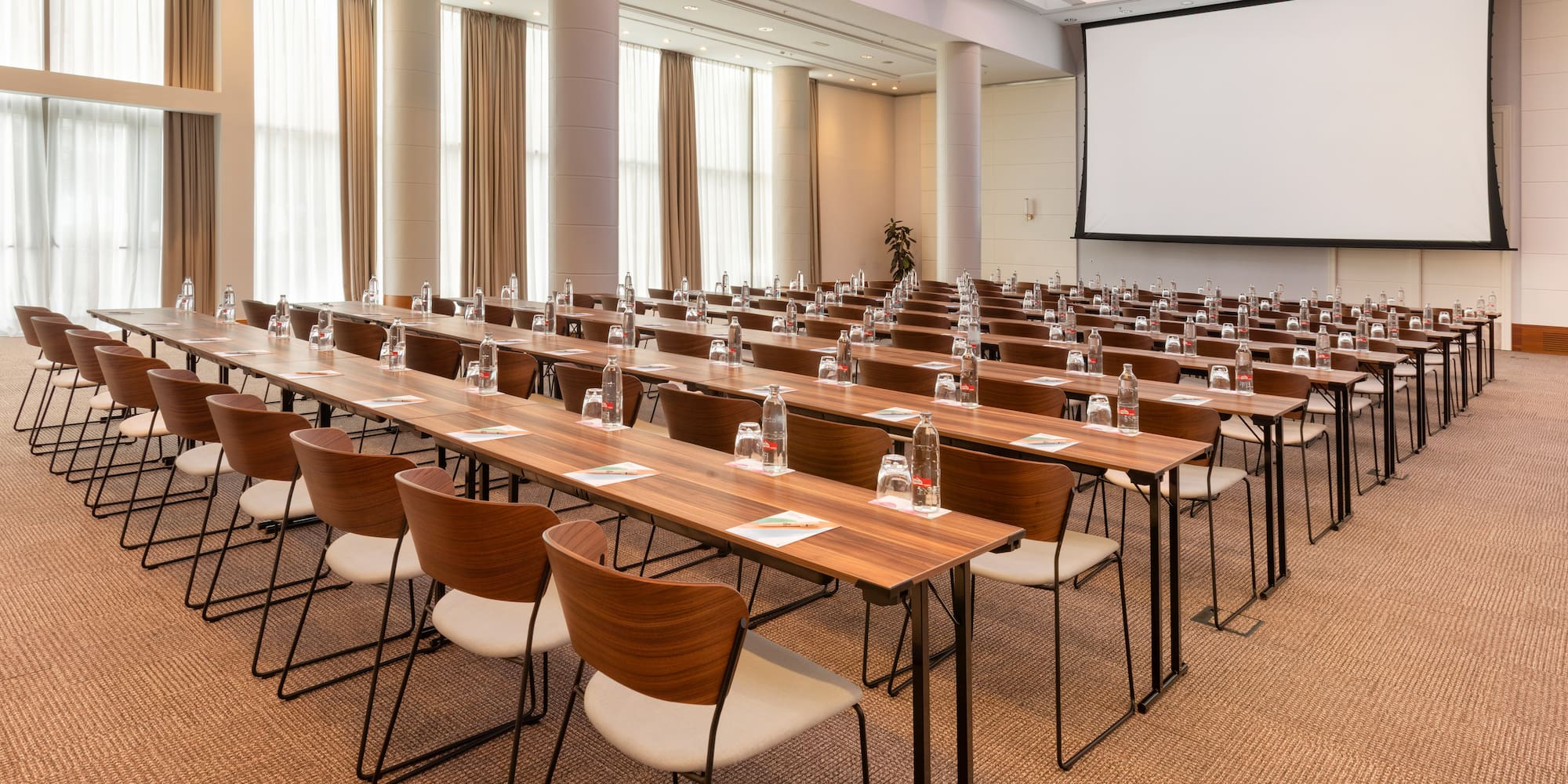 a room with tables and chairs
