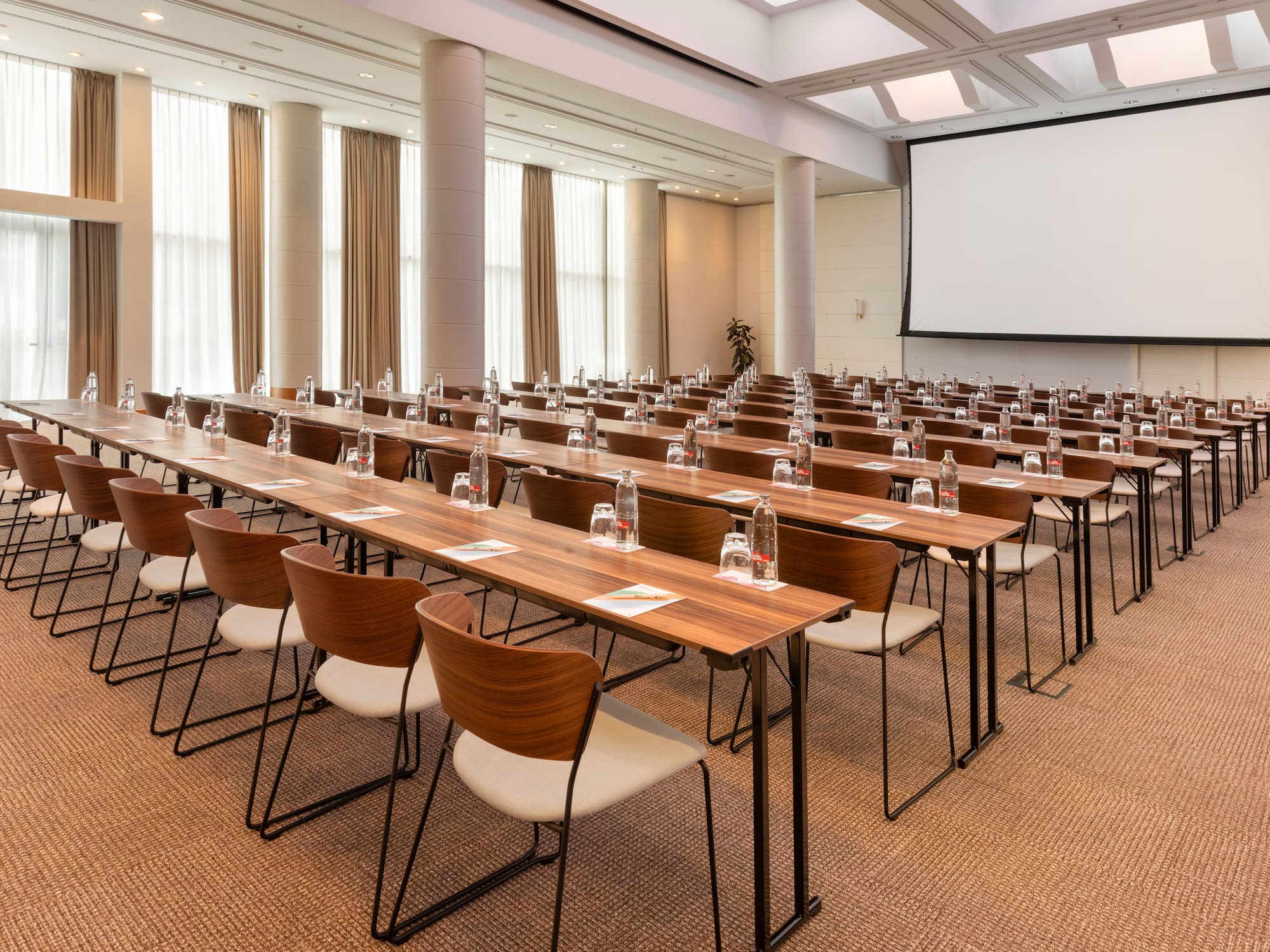 a room with tables and chairs