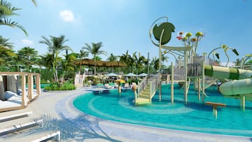 a pool with a slide and a slide