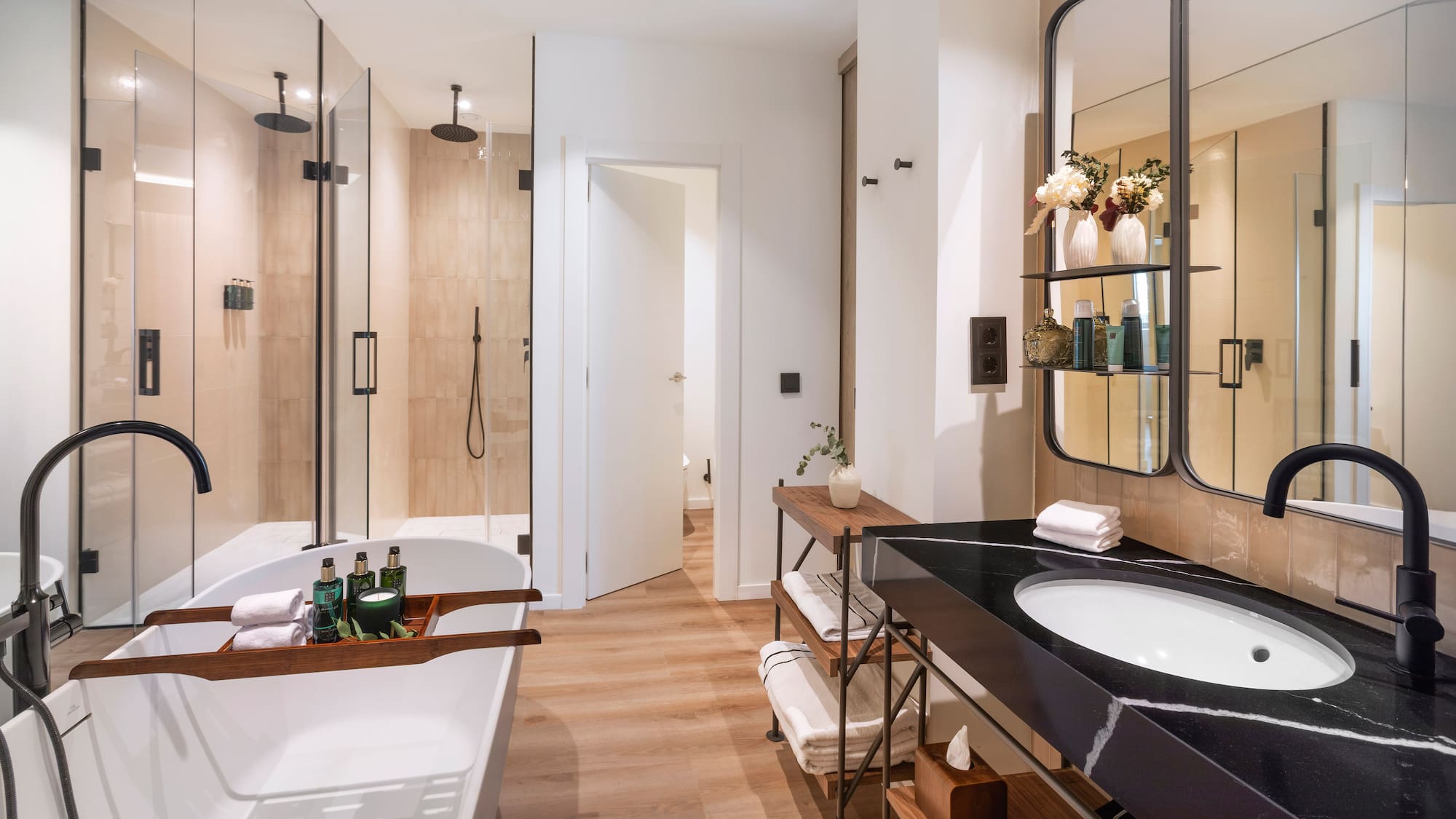 a bathroom with a tub and a sink