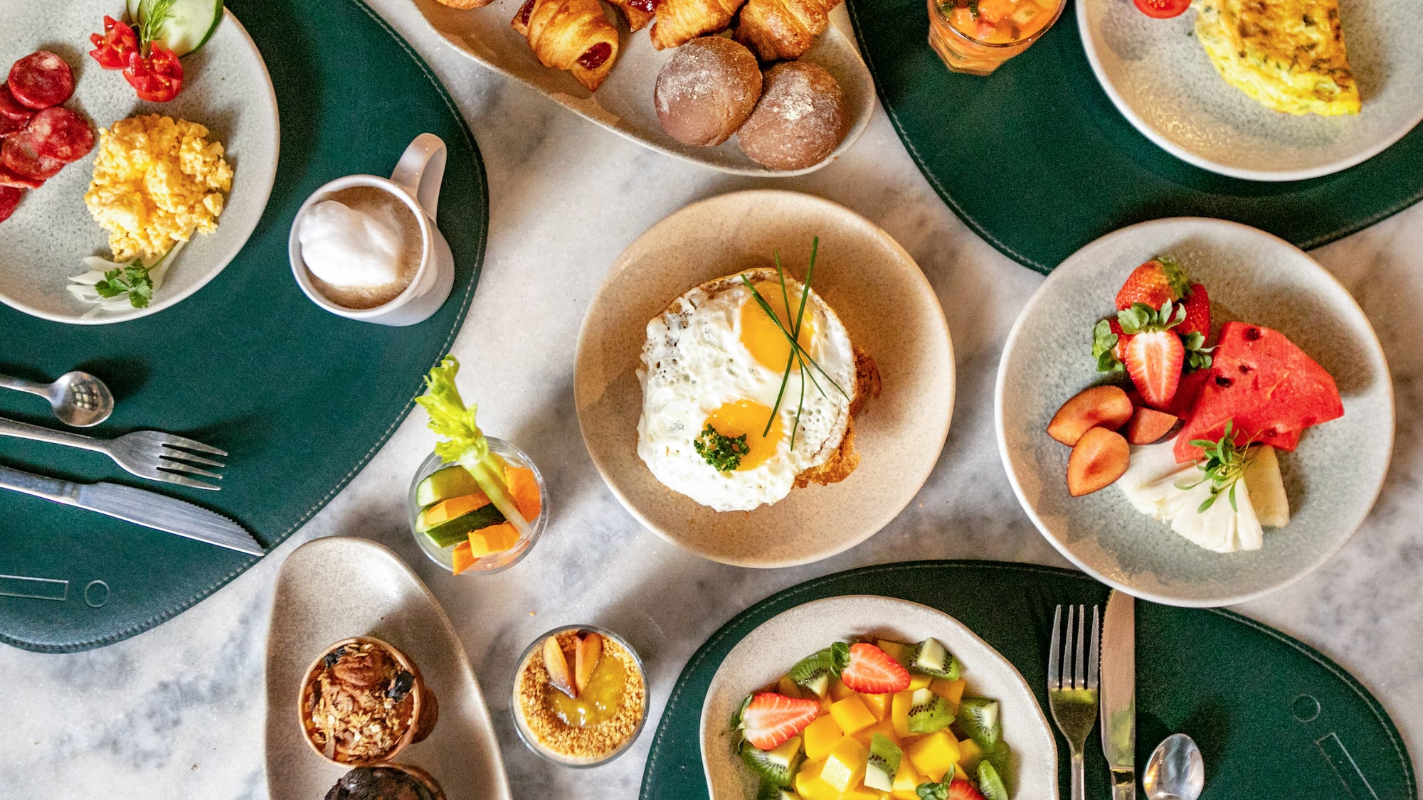 a table with plates of food