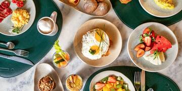 a table with plates of food