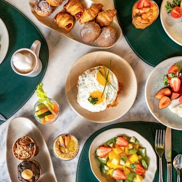 a table with plates of food