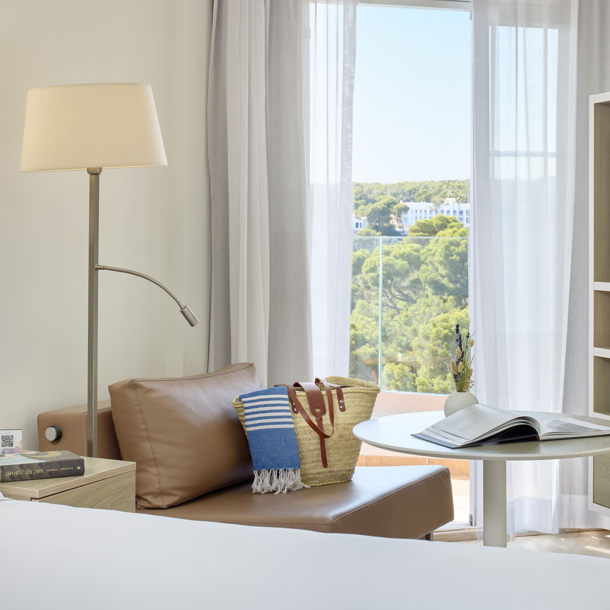 a room with a bed and a table