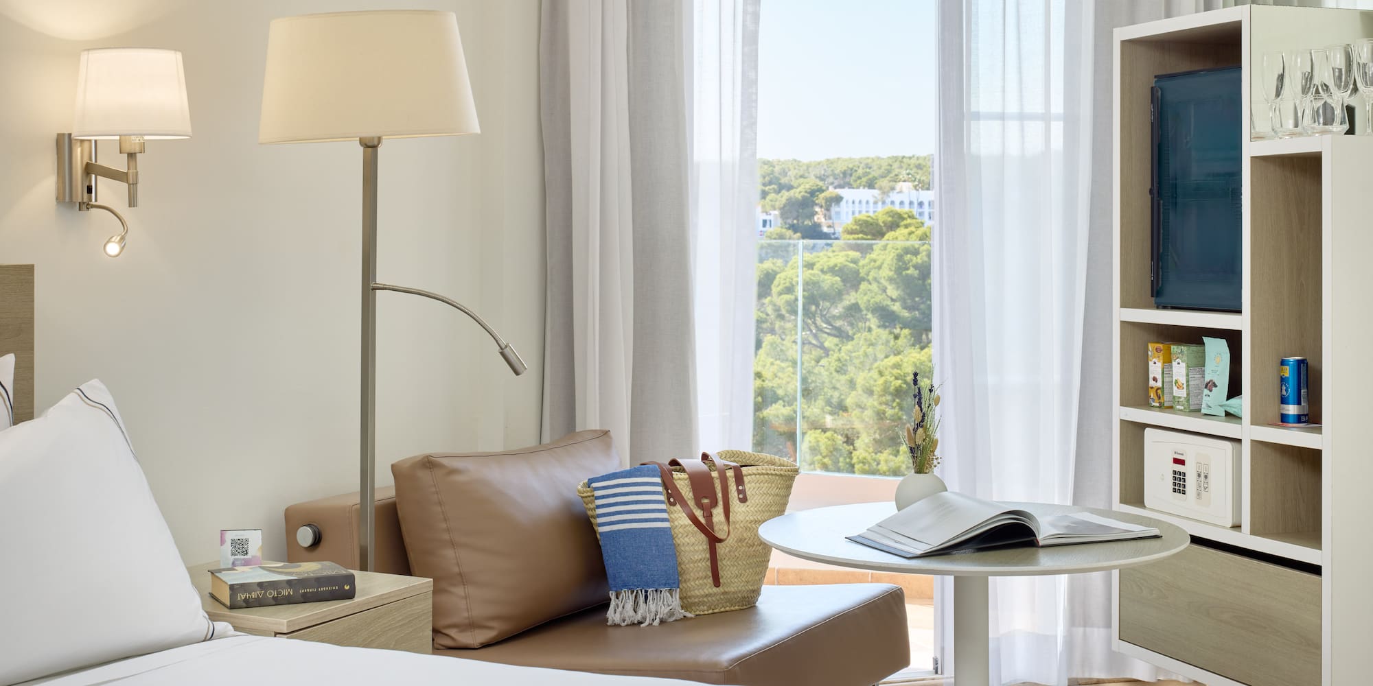 a room with a bed and a table