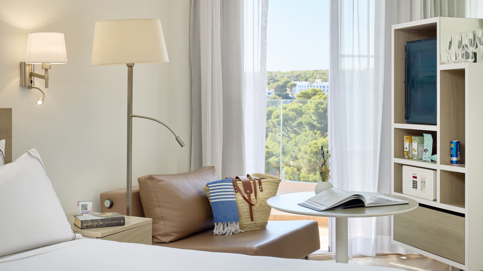 a room with a bed and a table