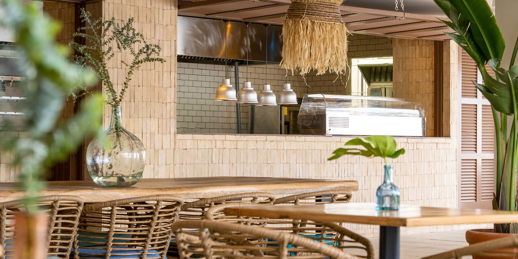a table and chairs in a restaurant