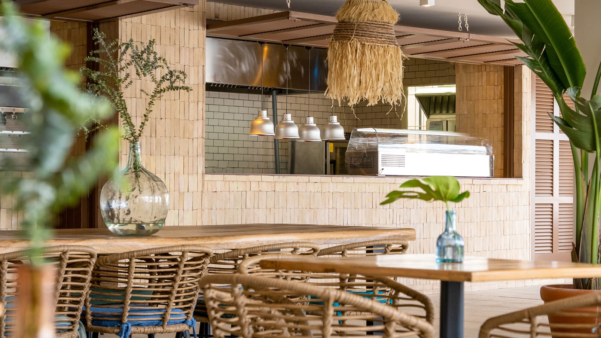 a table and chairs in a restaurant