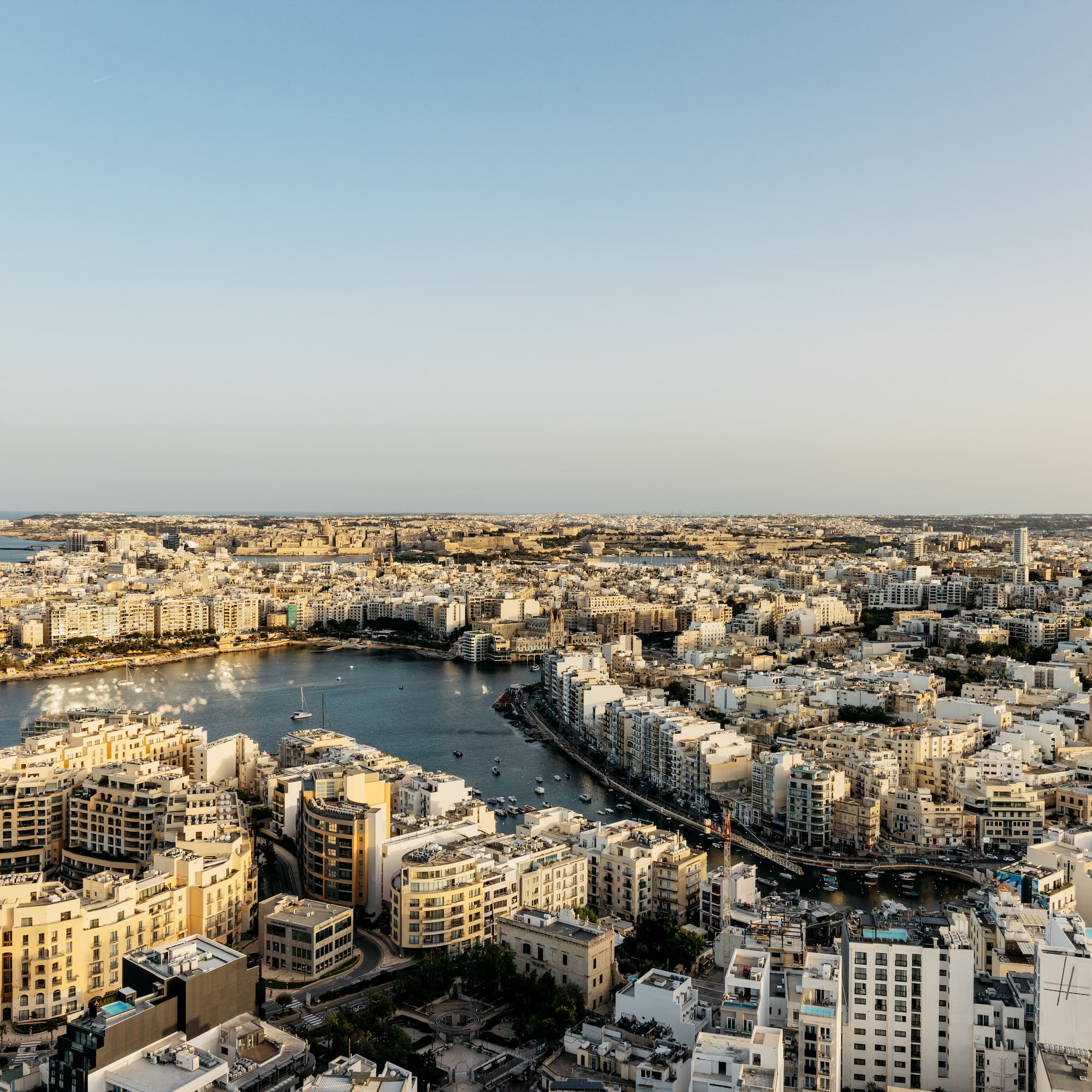 a city with water and buildings