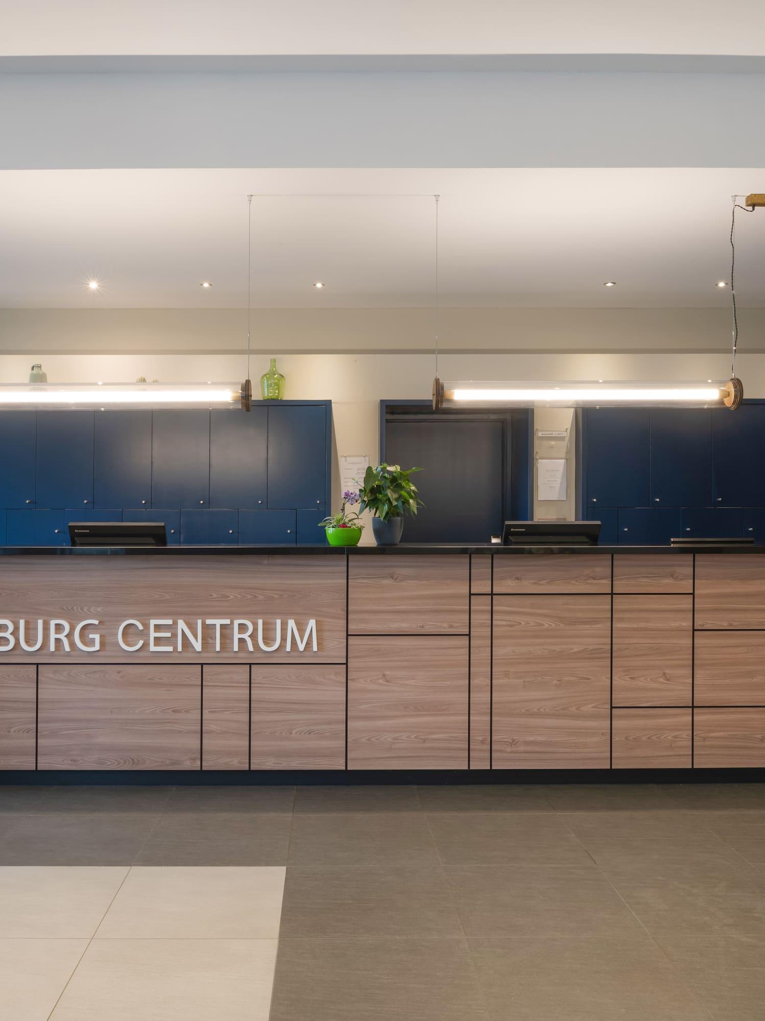 a reception desk in a hotel