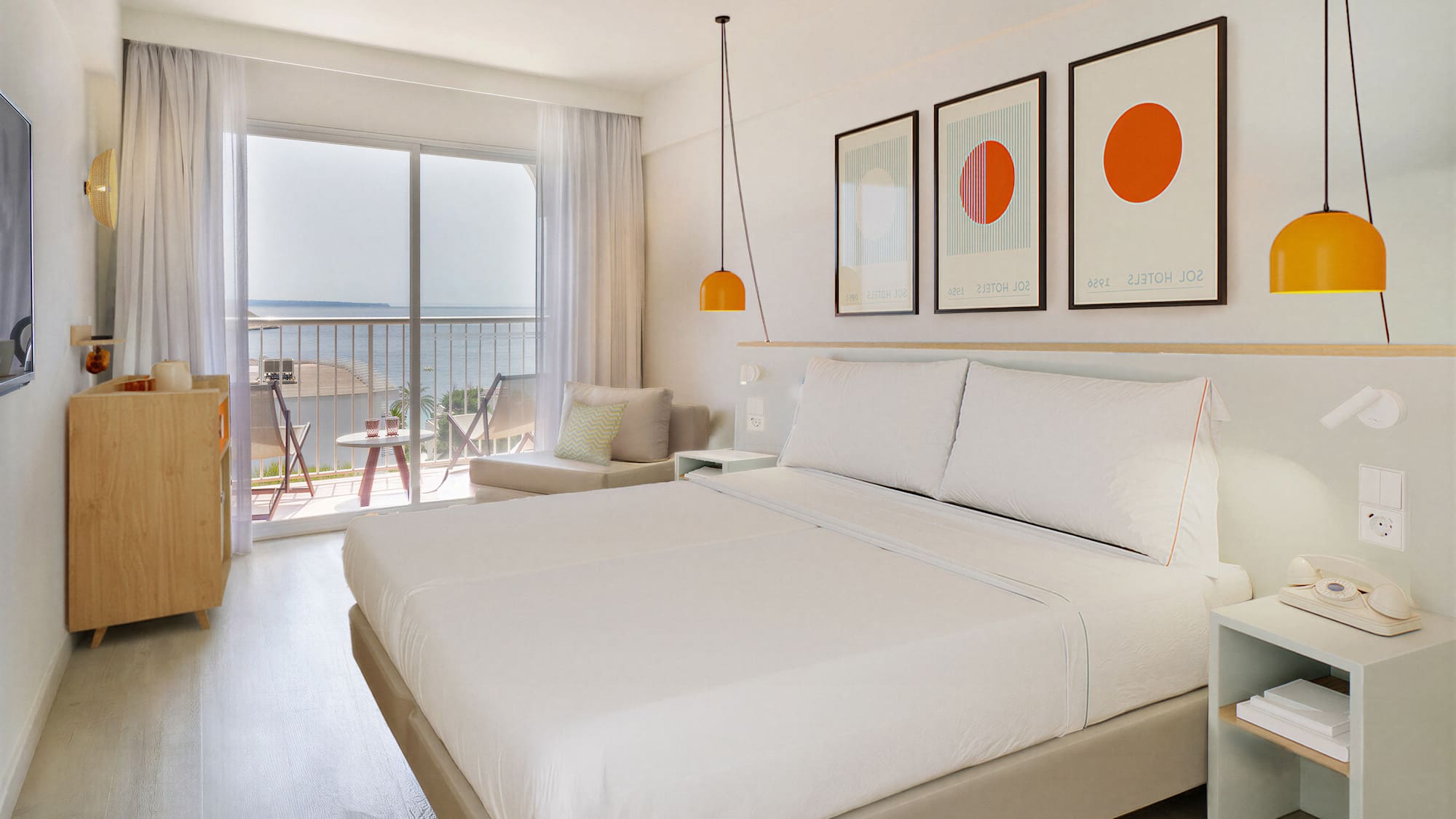 a bedroom with a bed and a balcony