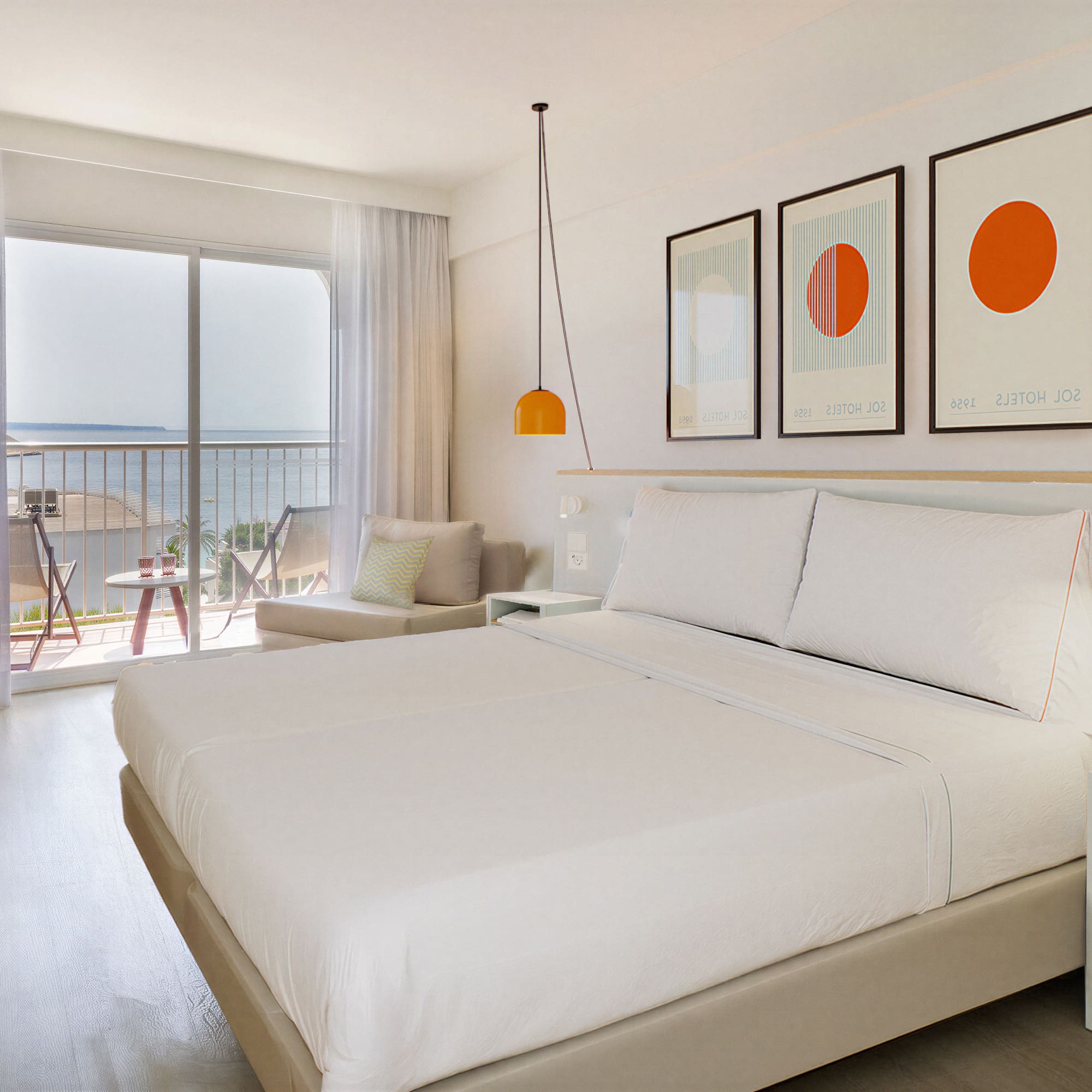 a bedroom with a bed and a balcony