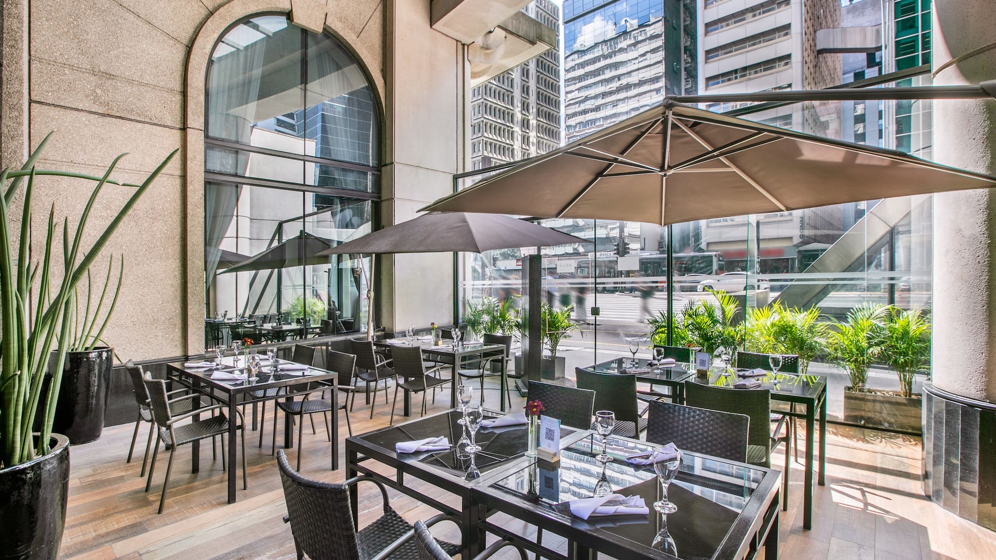 a restaurant with tables and chairs