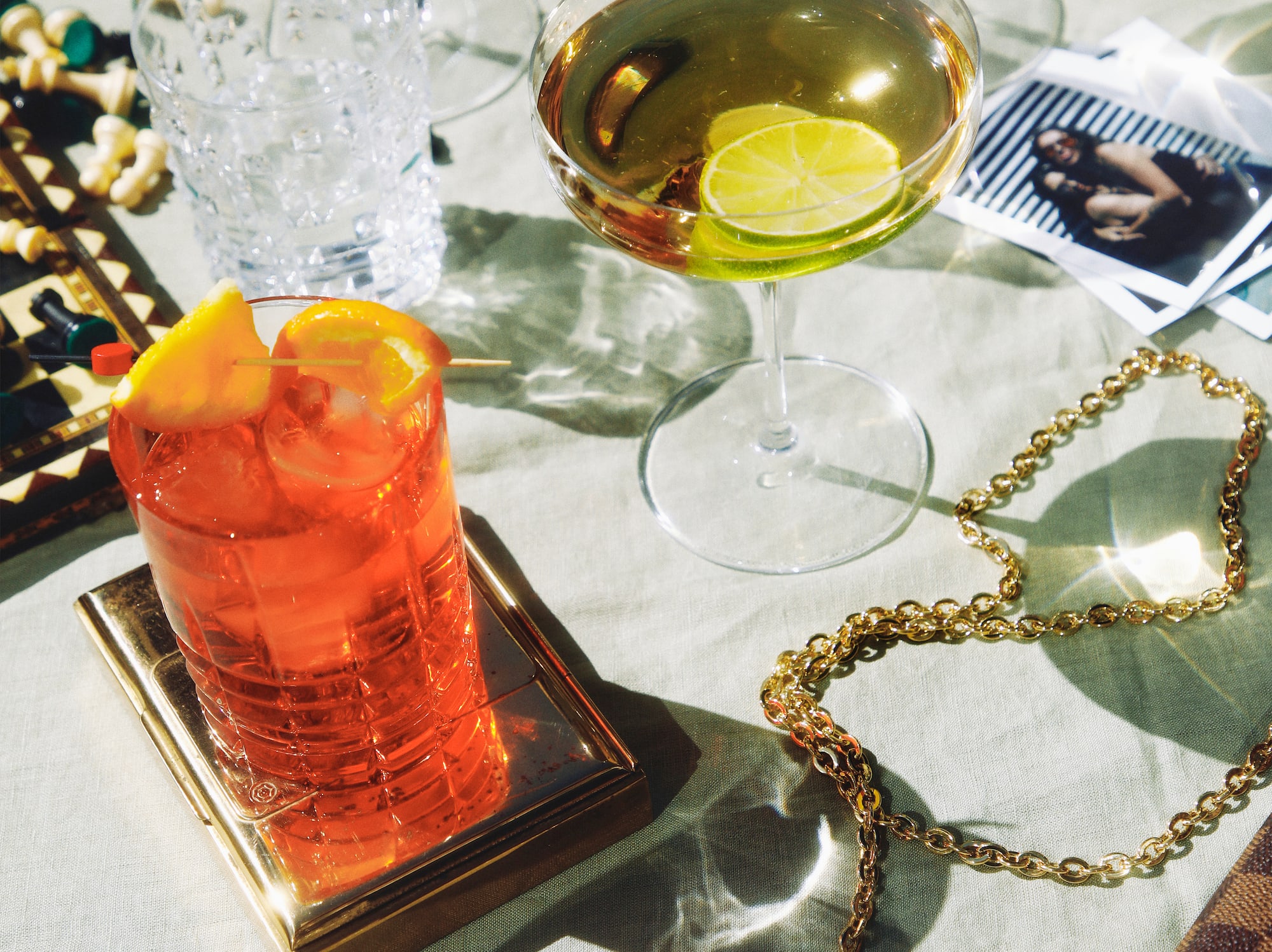 a group of glasses on a table
