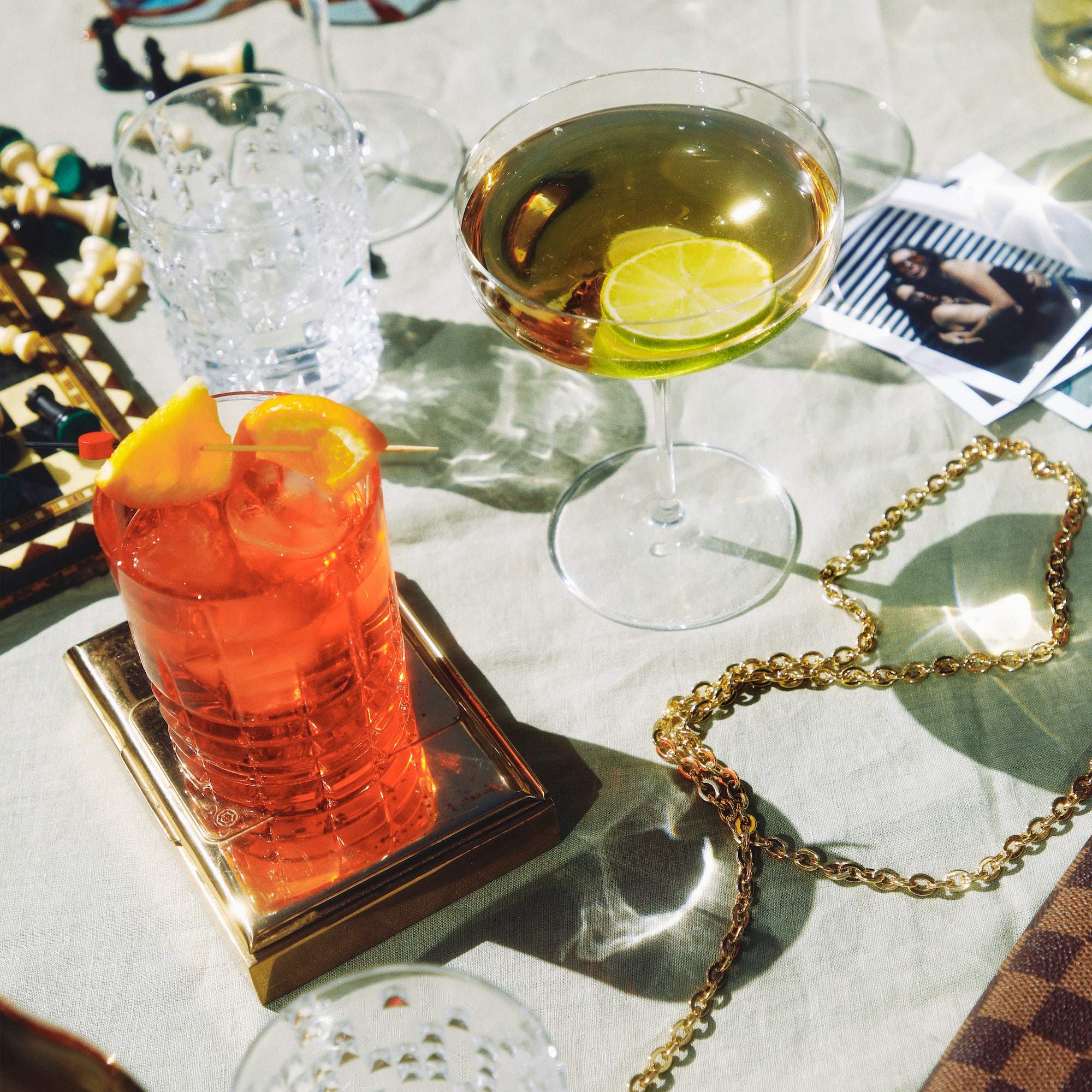 a group of glasses on a table