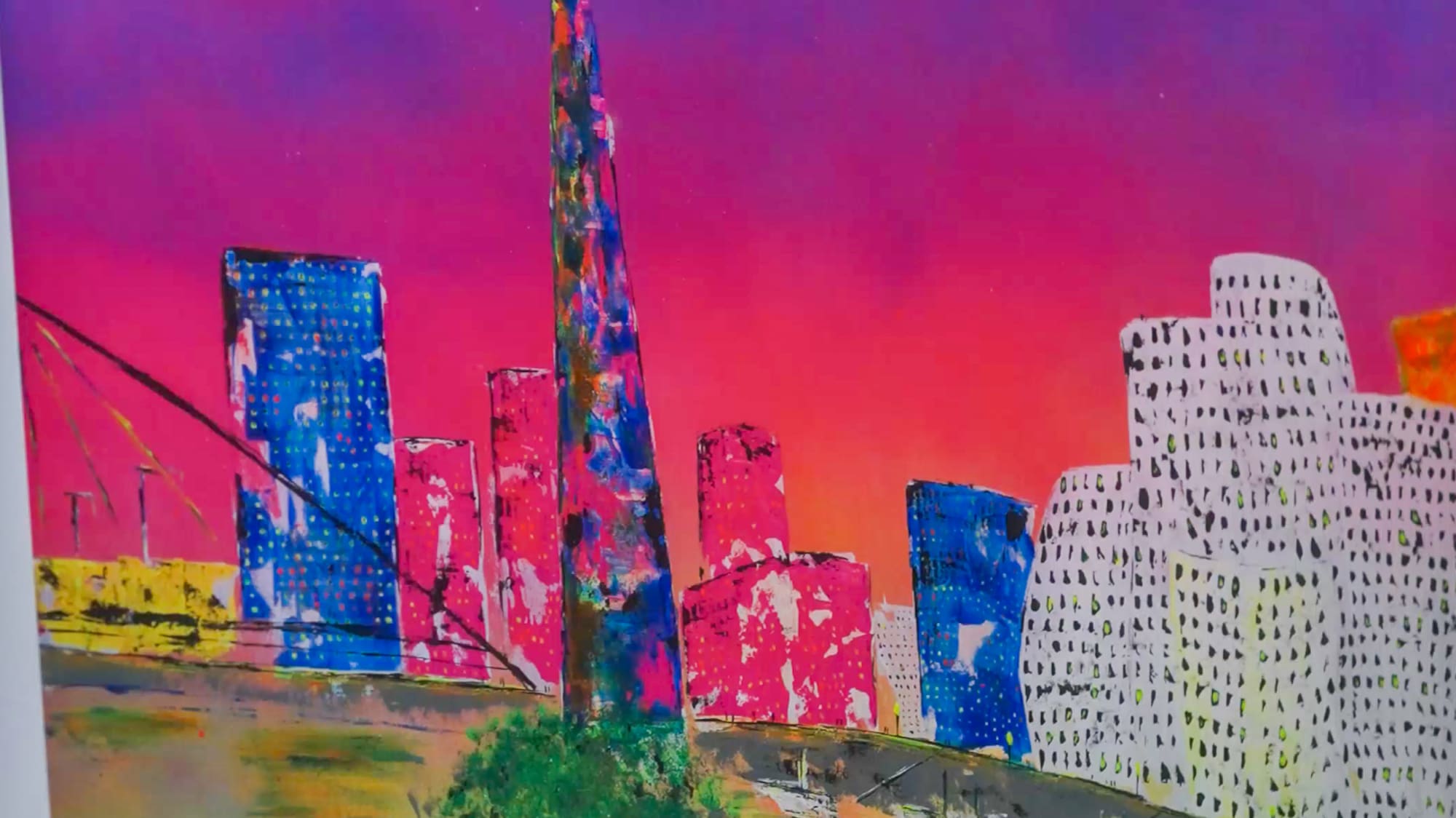 a painting of a city