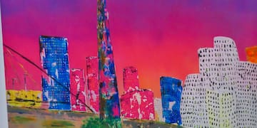 a painting of a city