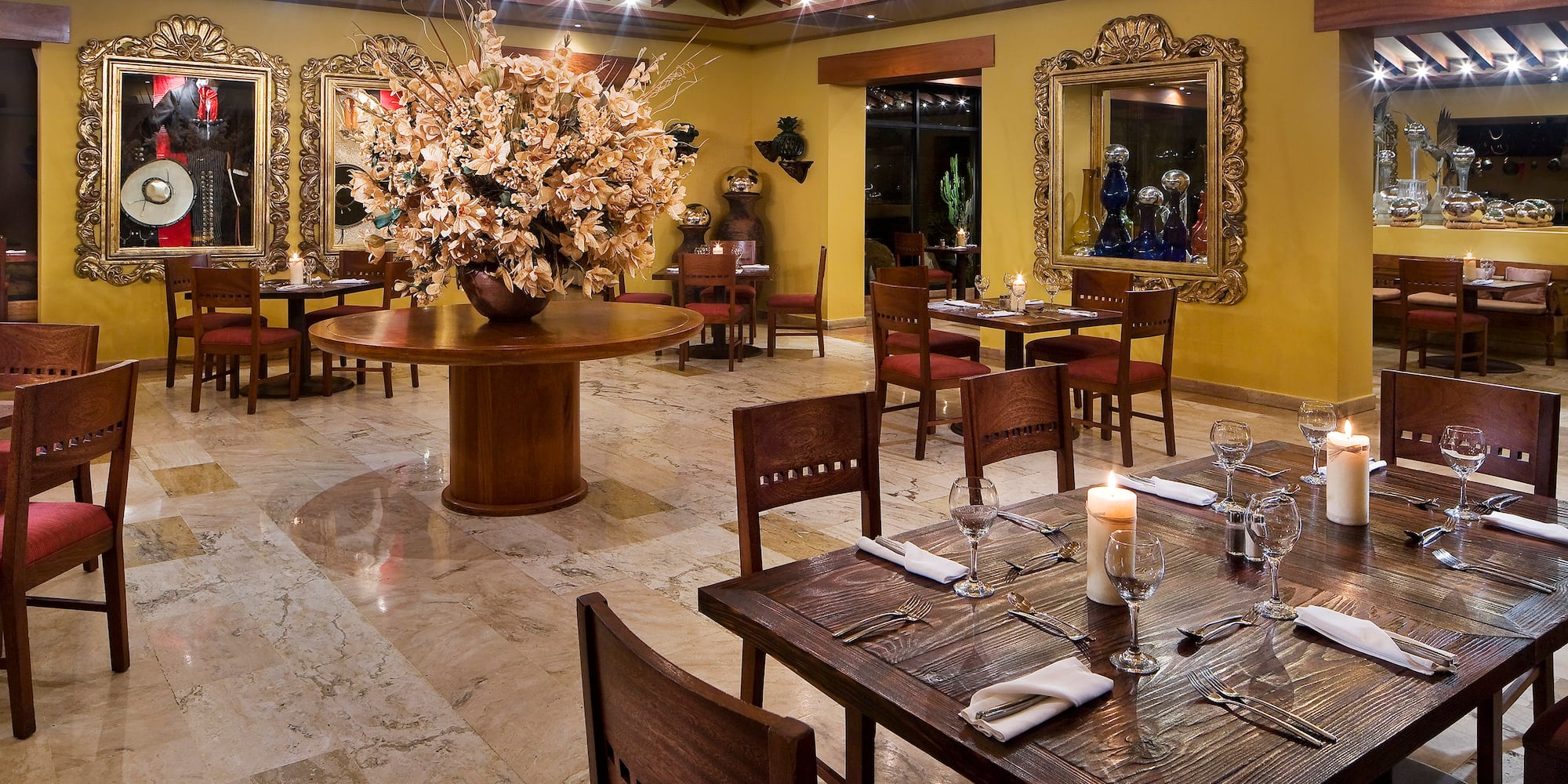 a room with tables and chairs