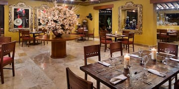 a room with tables and chairs