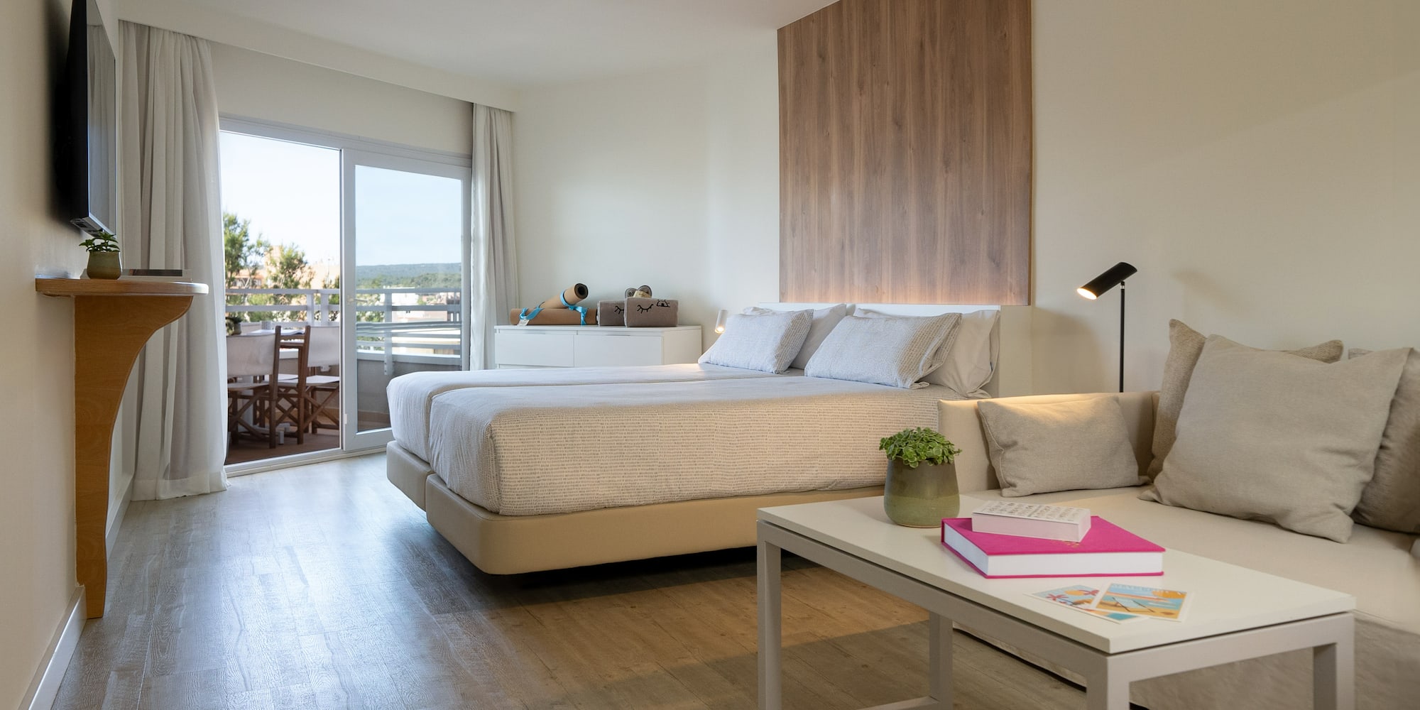 a room with a bed and a table