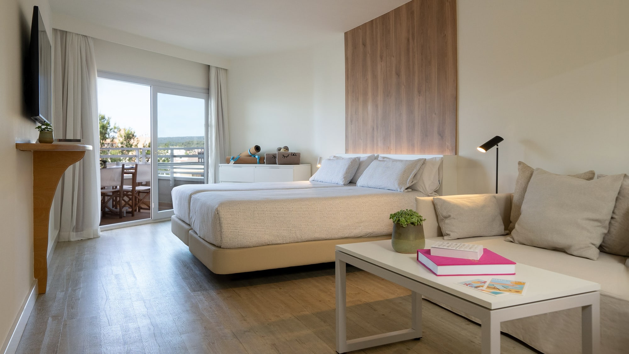 a room with a bed and a table