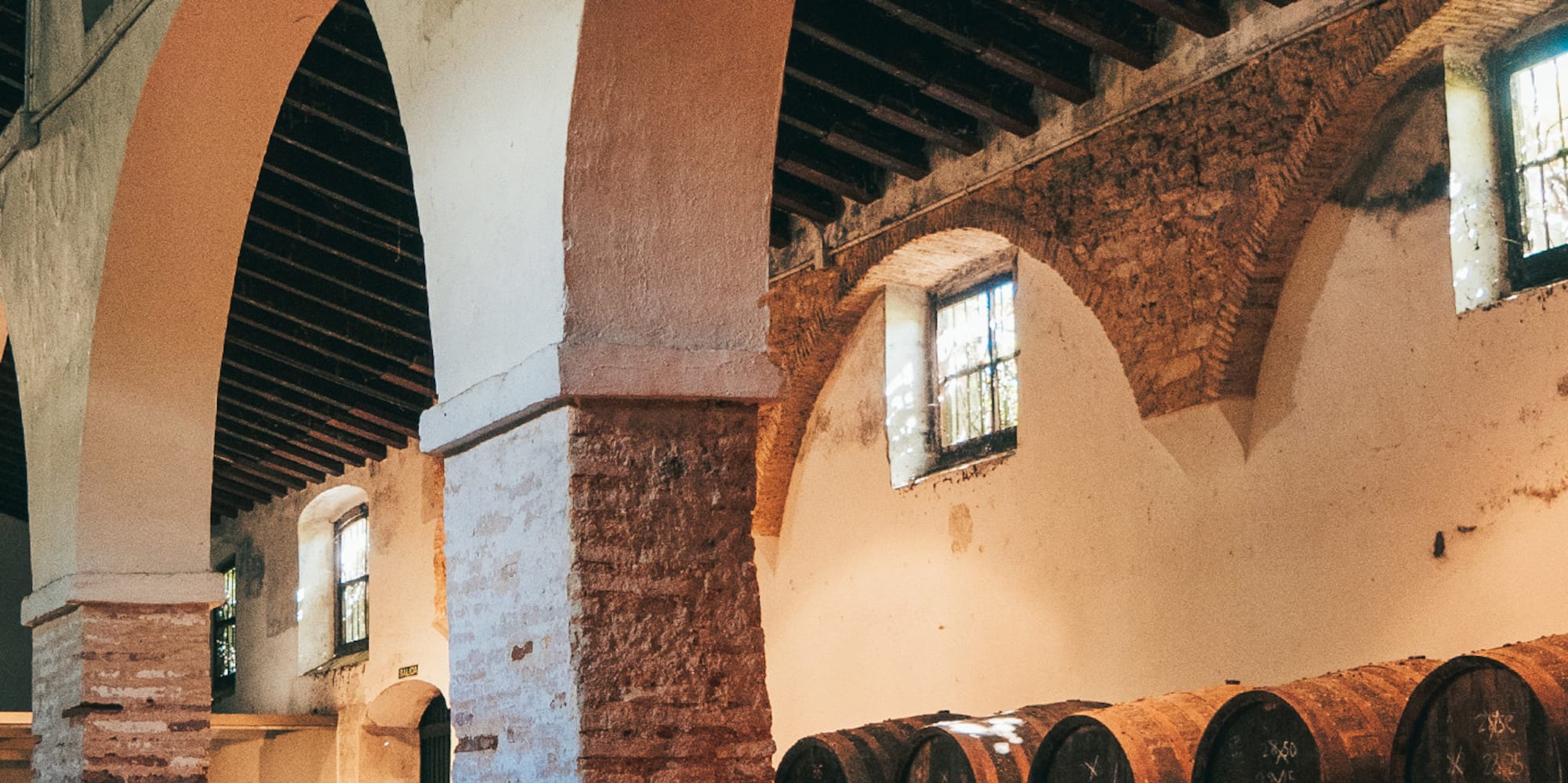 a room with many barrels