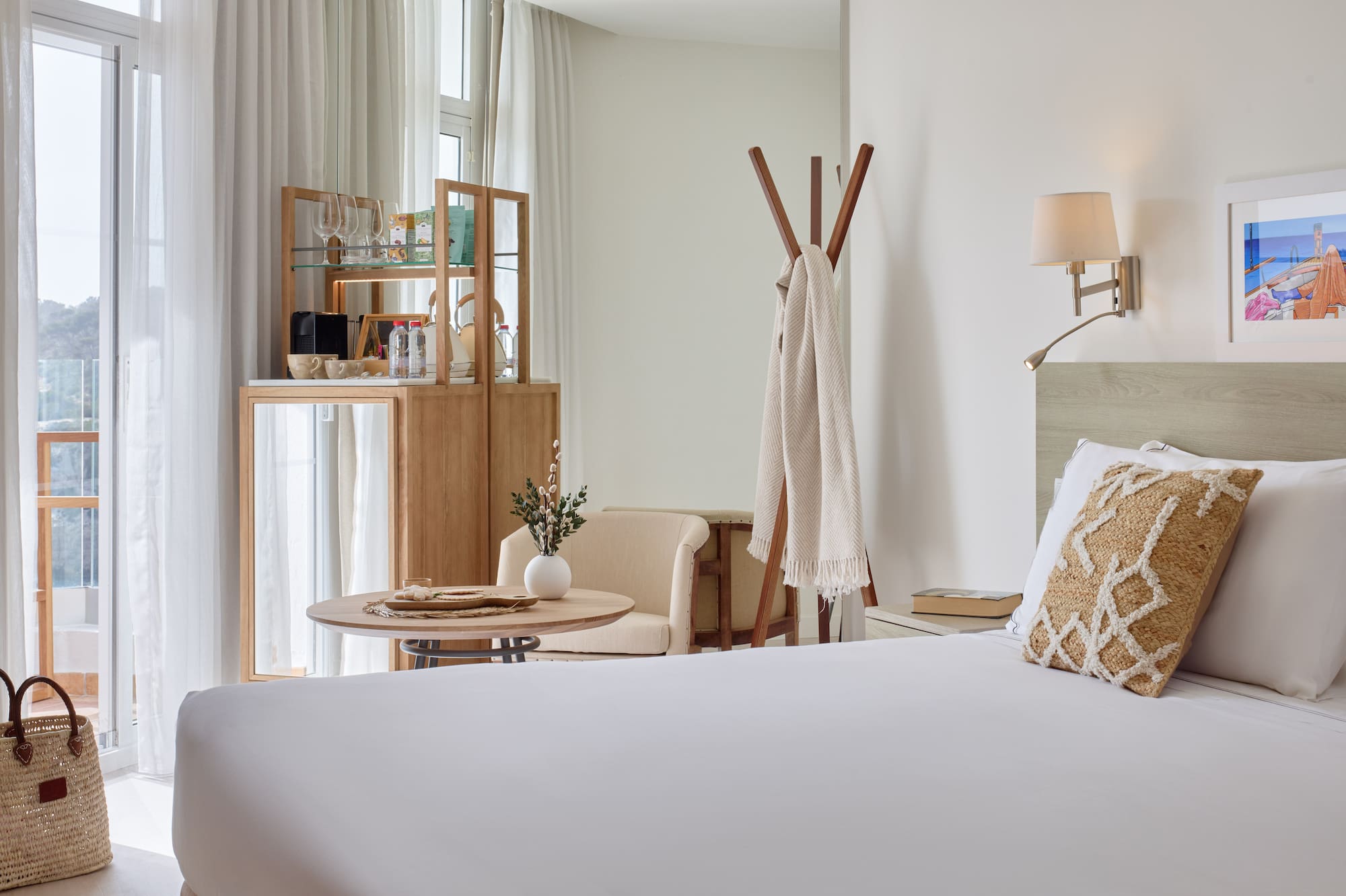 a room with a bed and a table