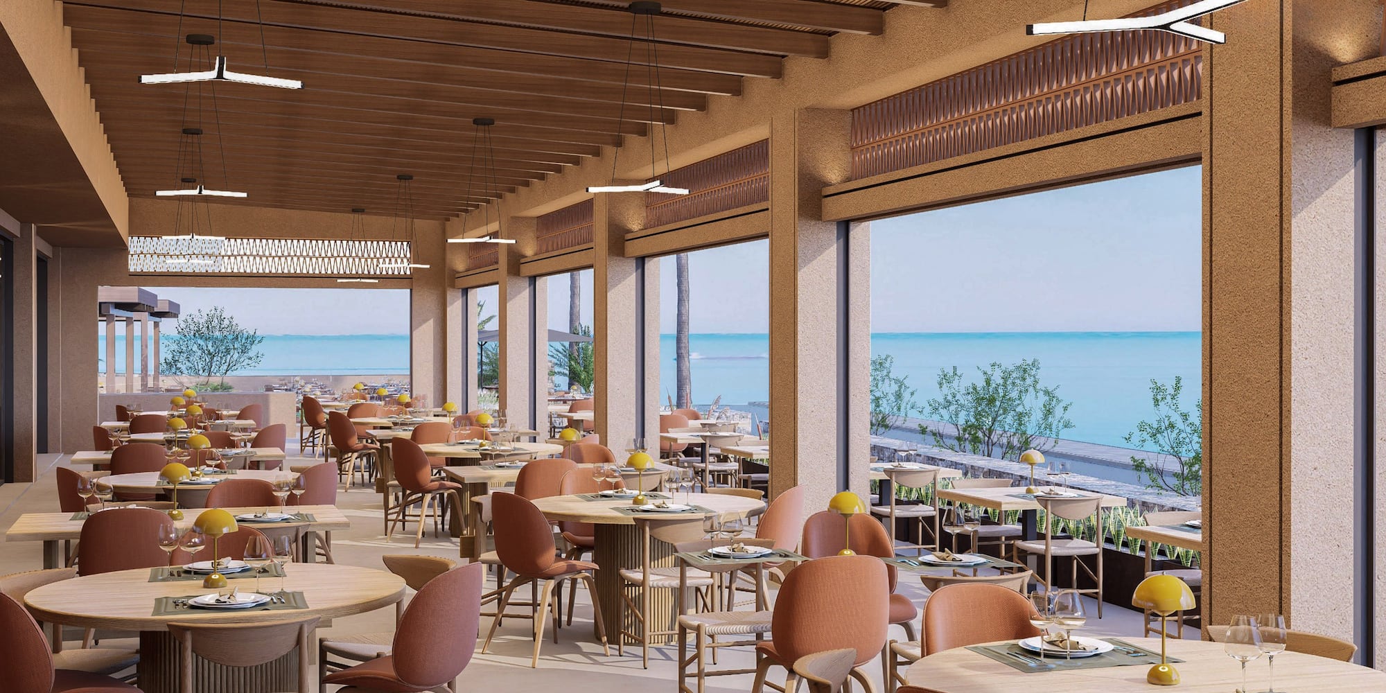 a room with tables and chairs