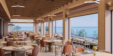 a room with tables and chairs