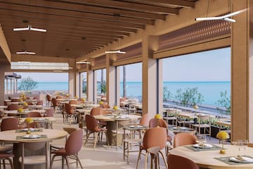 a room with tables and chairs