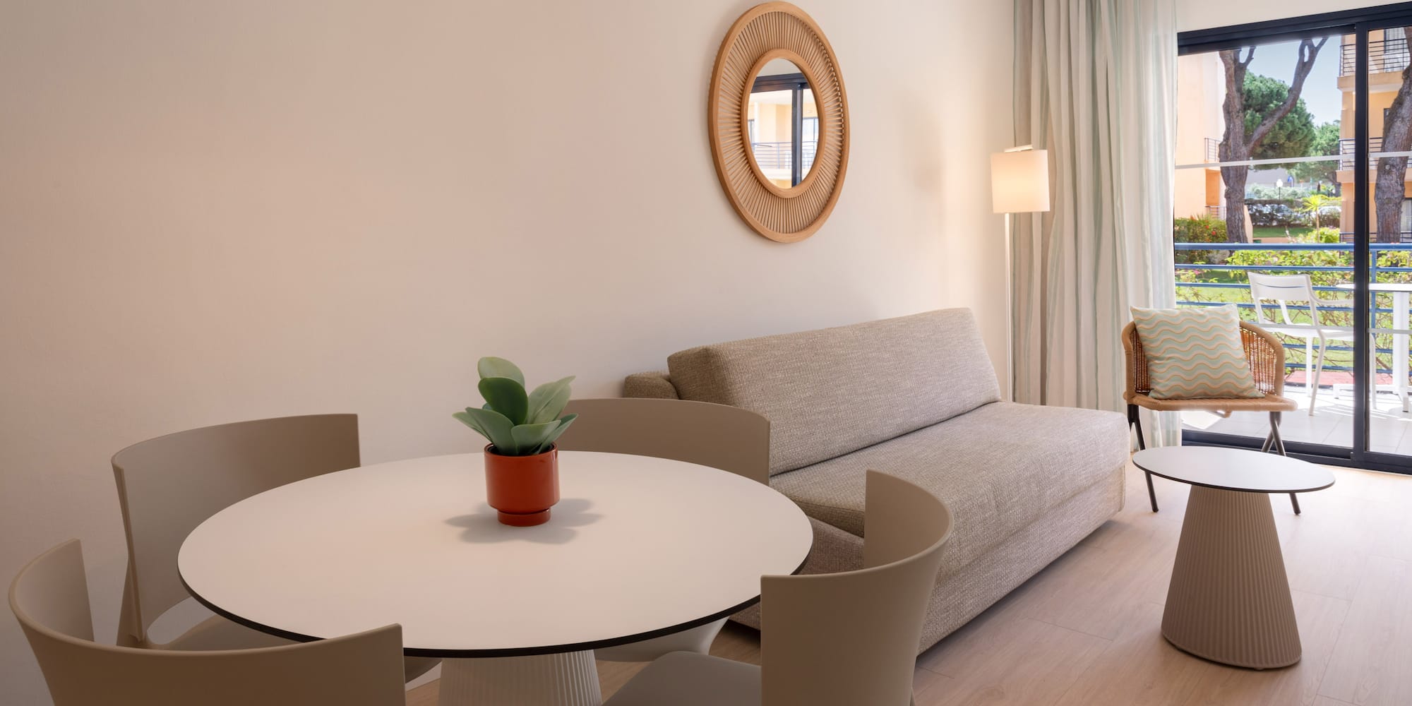 a living room with a couch and a table