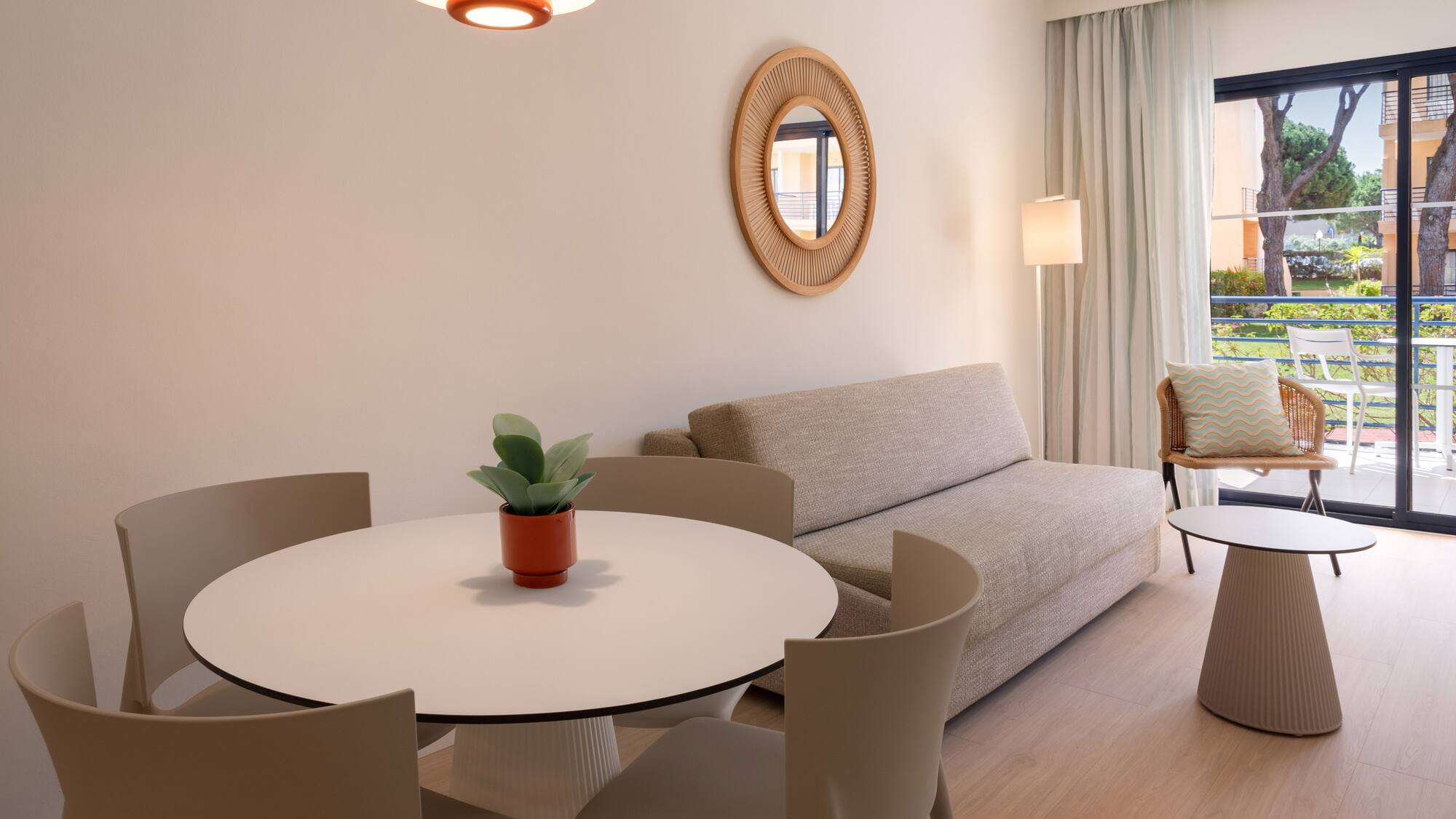 a living room with a couch and a table