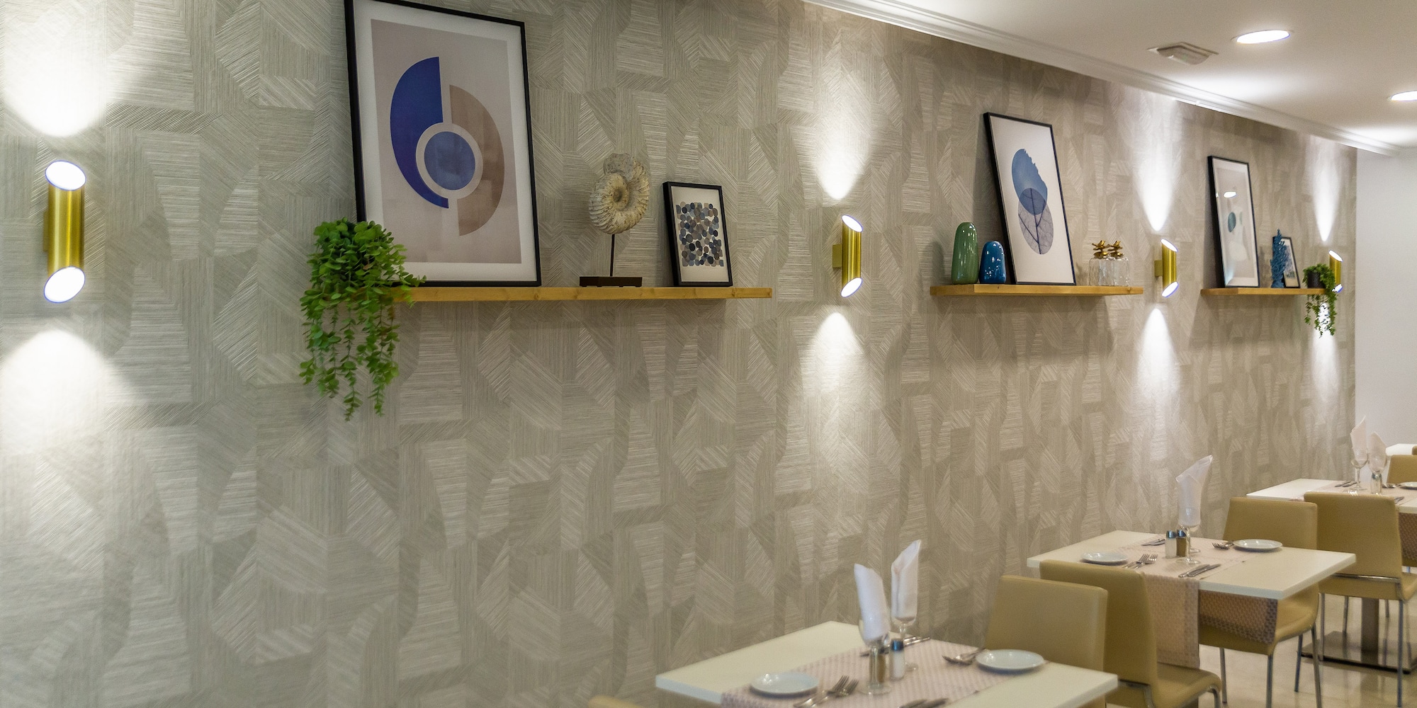 a room with a table and chairs