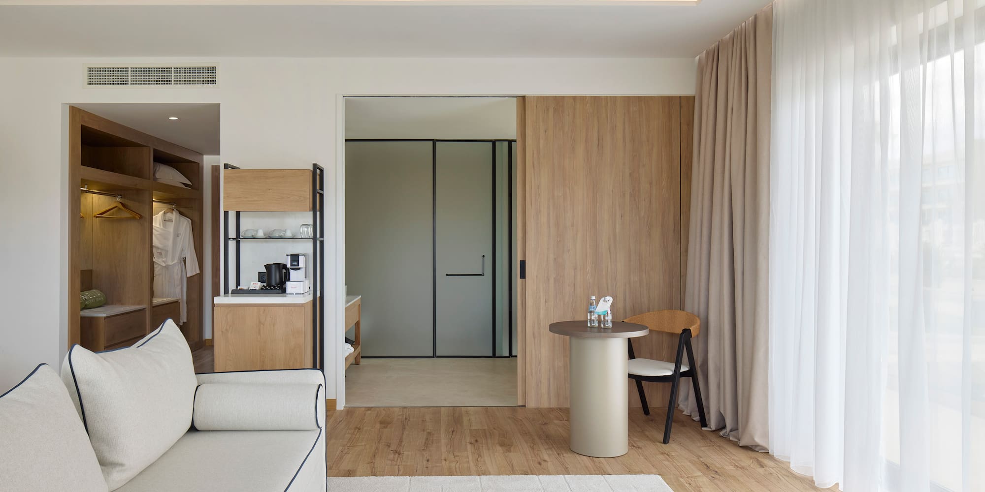 a room with a couch and a table