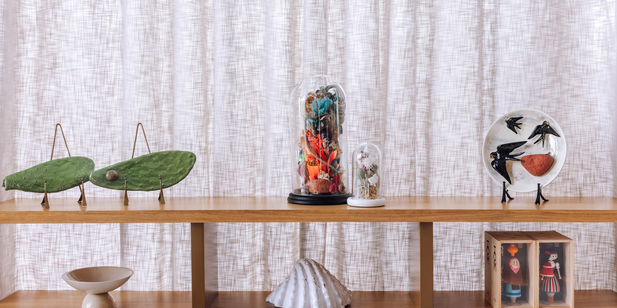 a shelf with objects on it