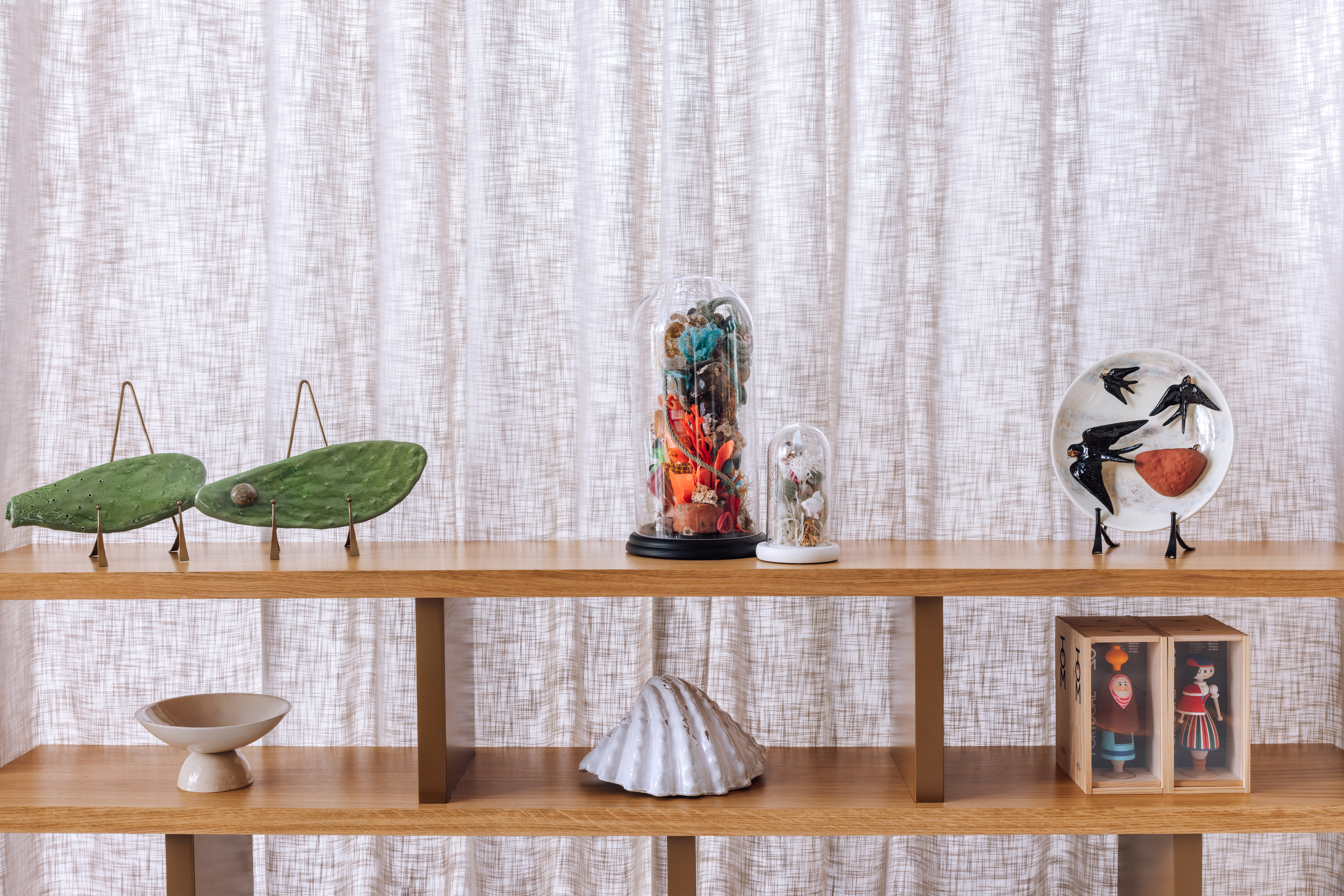 a shelf with objects on it