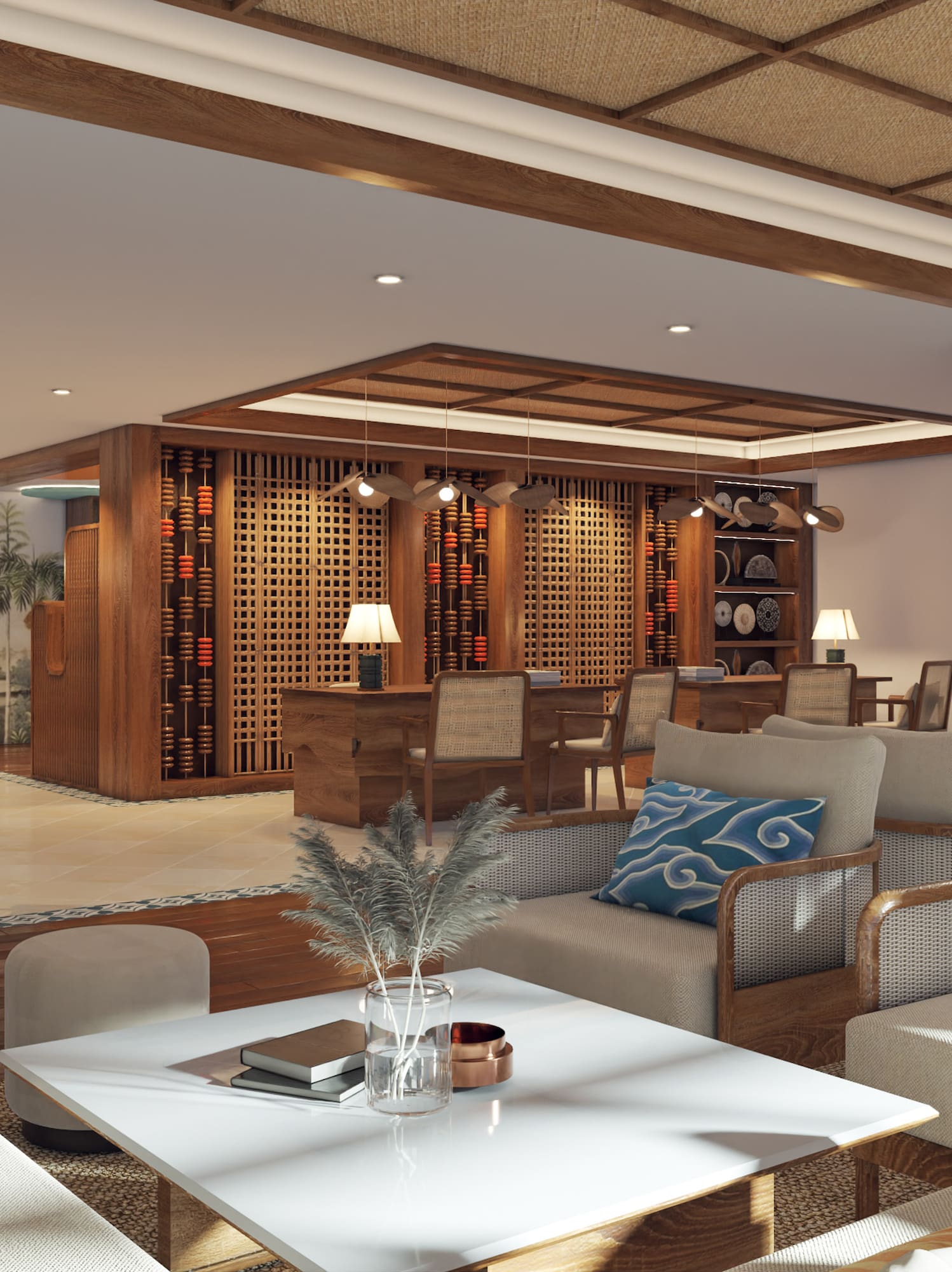 a room with a white table and chairs