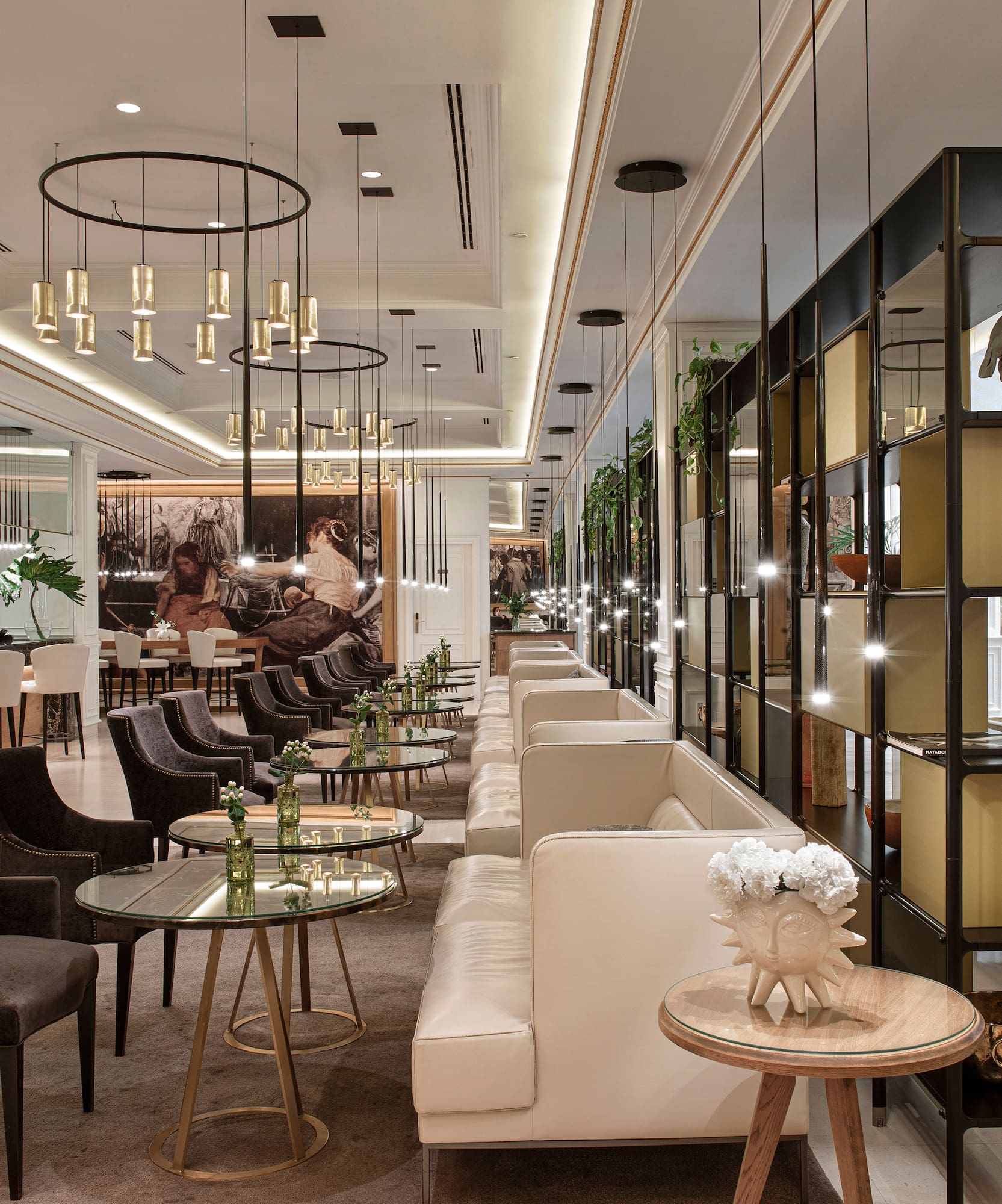 a room with tables and chairs