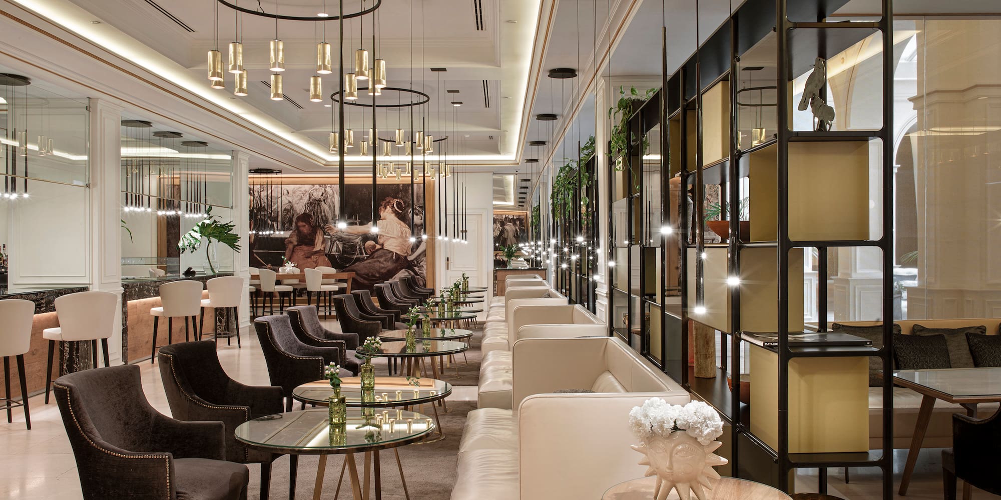 a room with tables and chairs