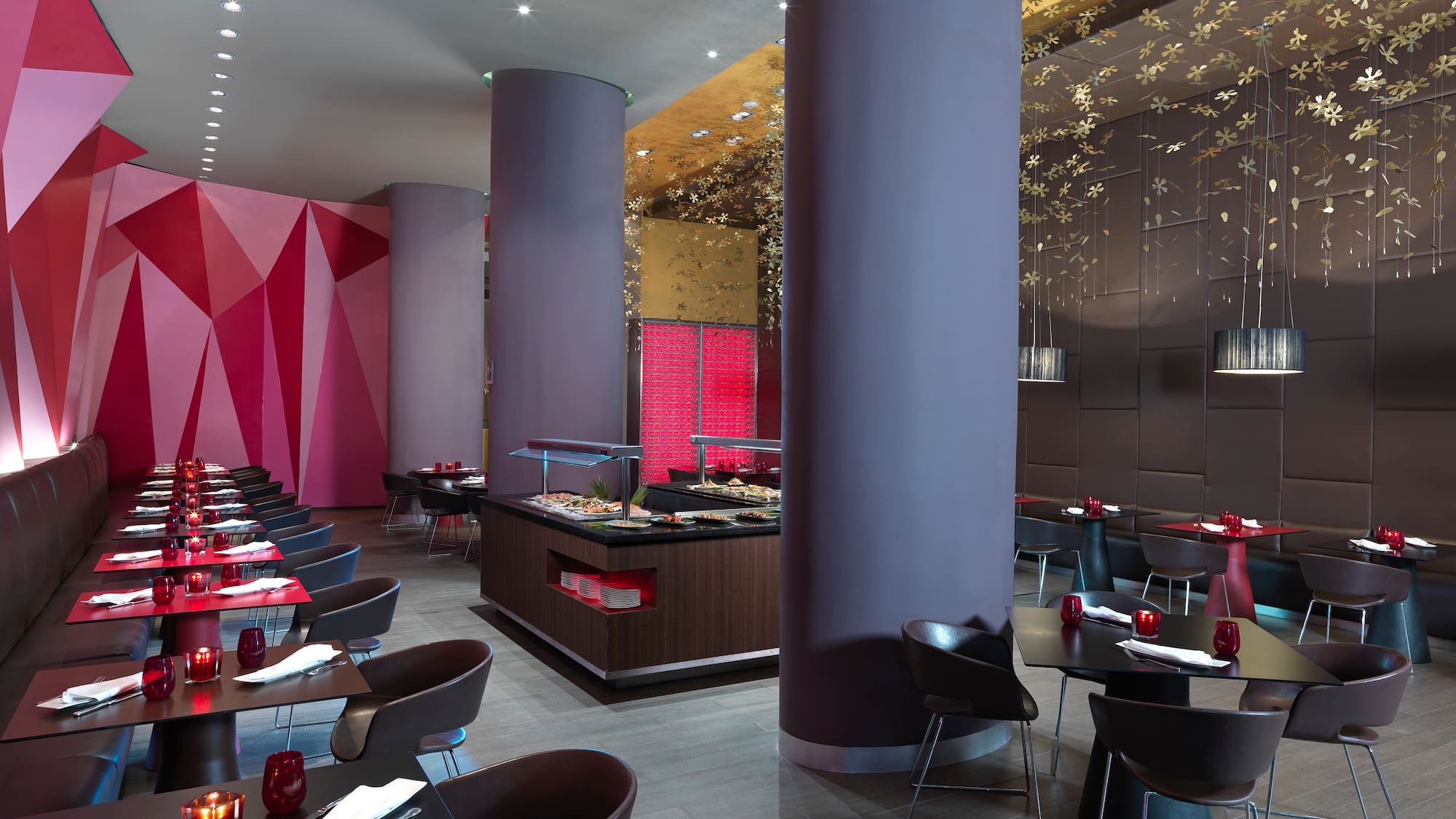 a restaurant with tables and chairs