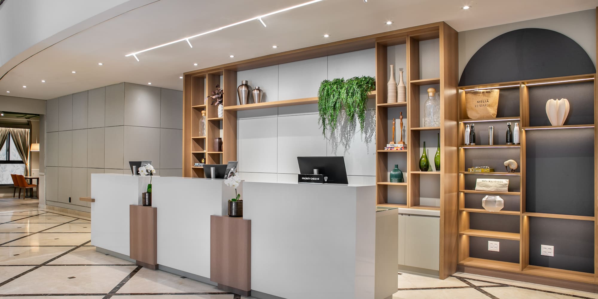 a reception desk in a room