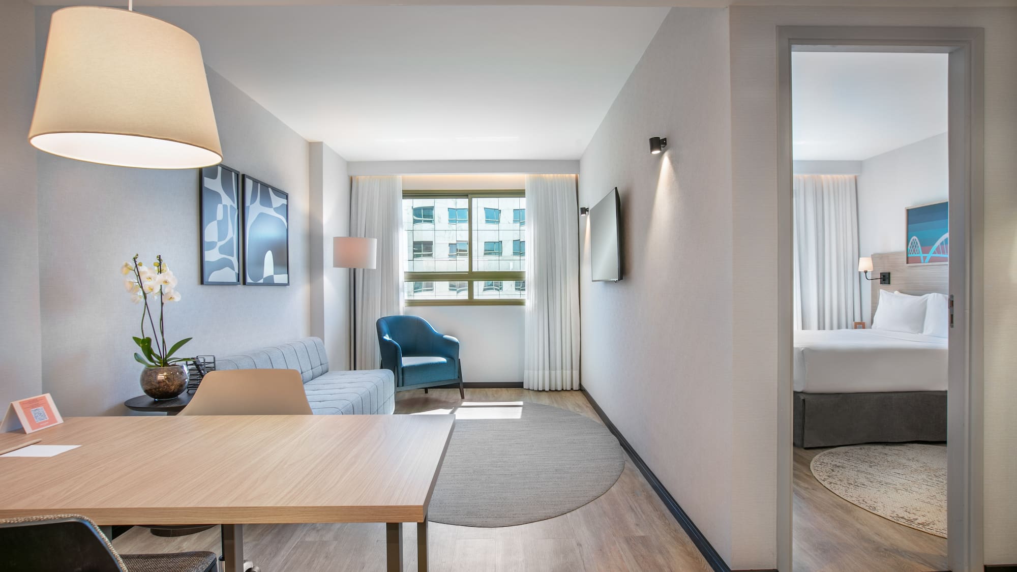 a room with a couch and a tv