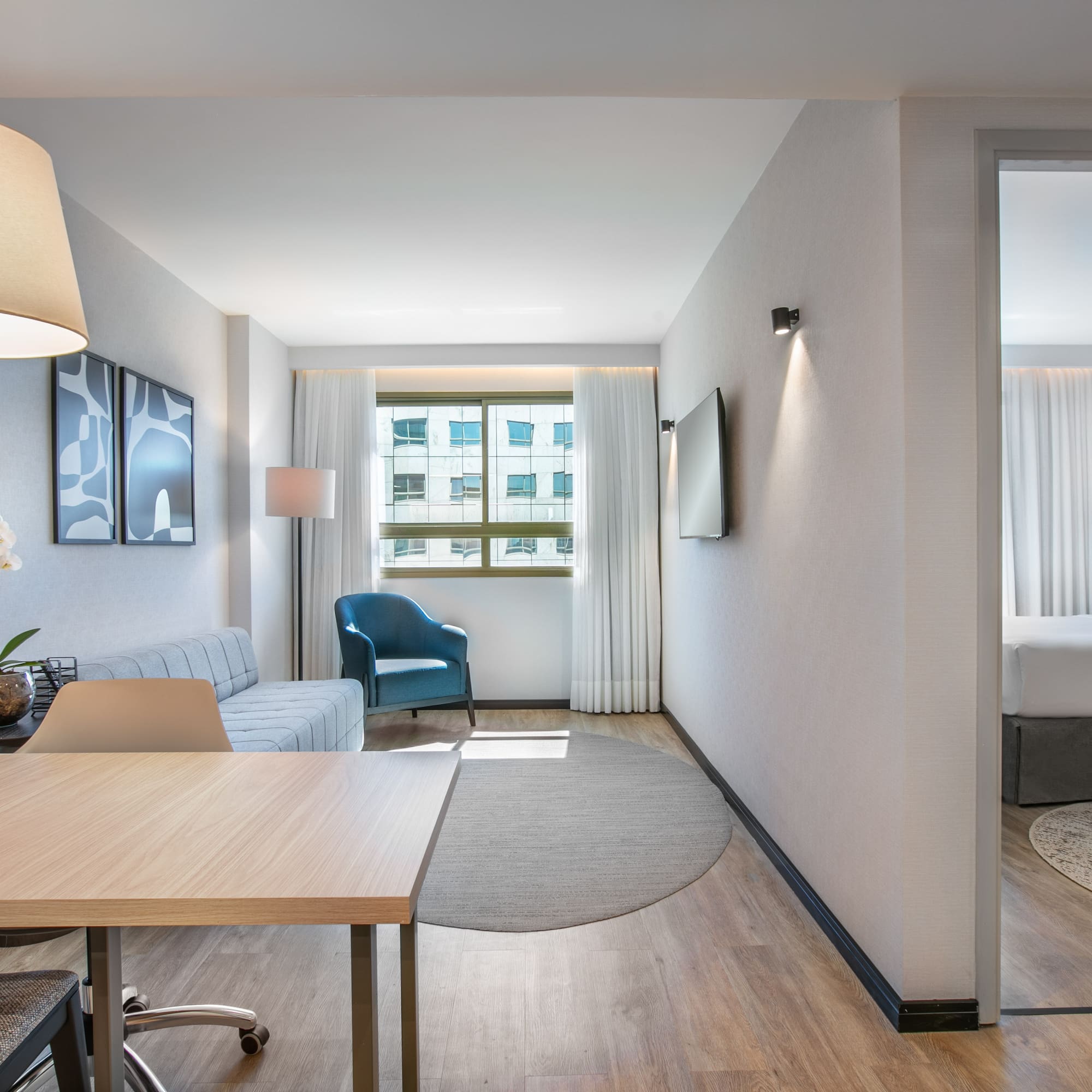 a room with a couch and a tv