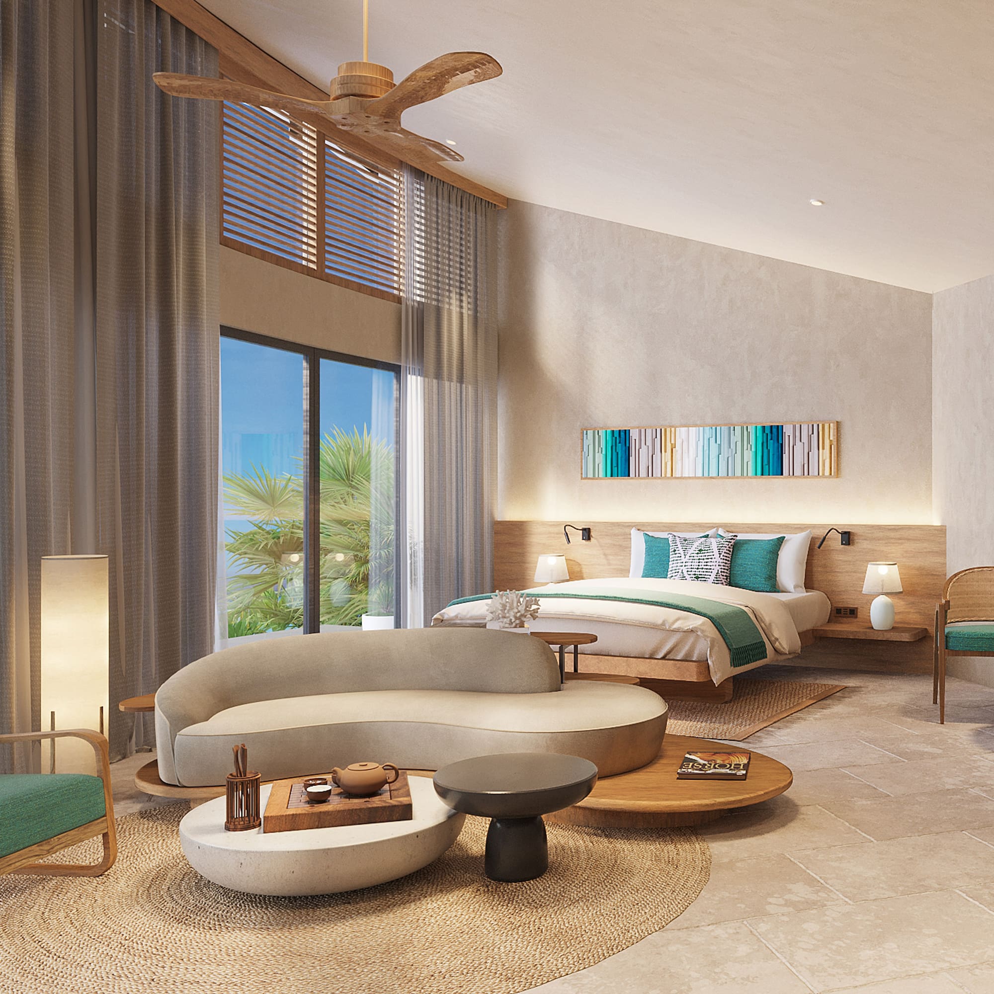 a room with a bed and a couch