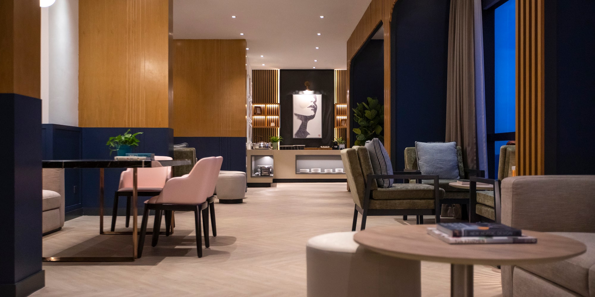 a room with tables and chairs