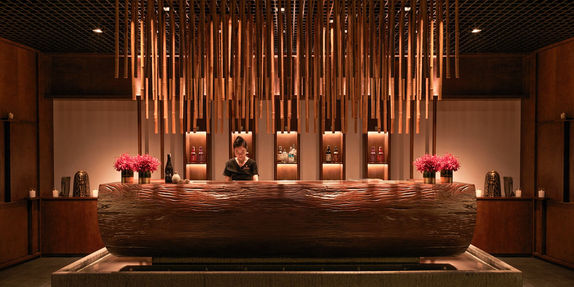 a woman behind a counter