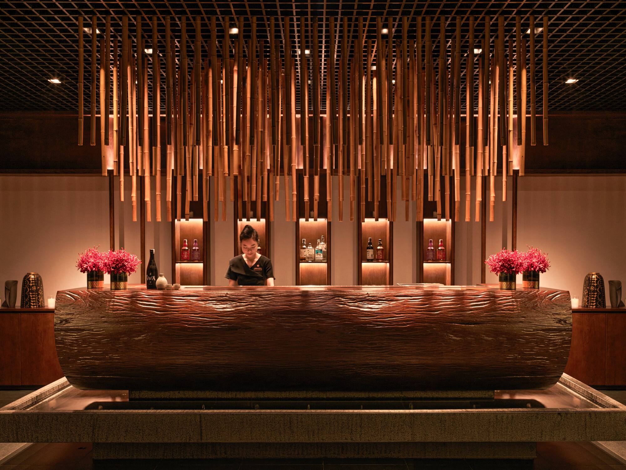 a woman behind a counter